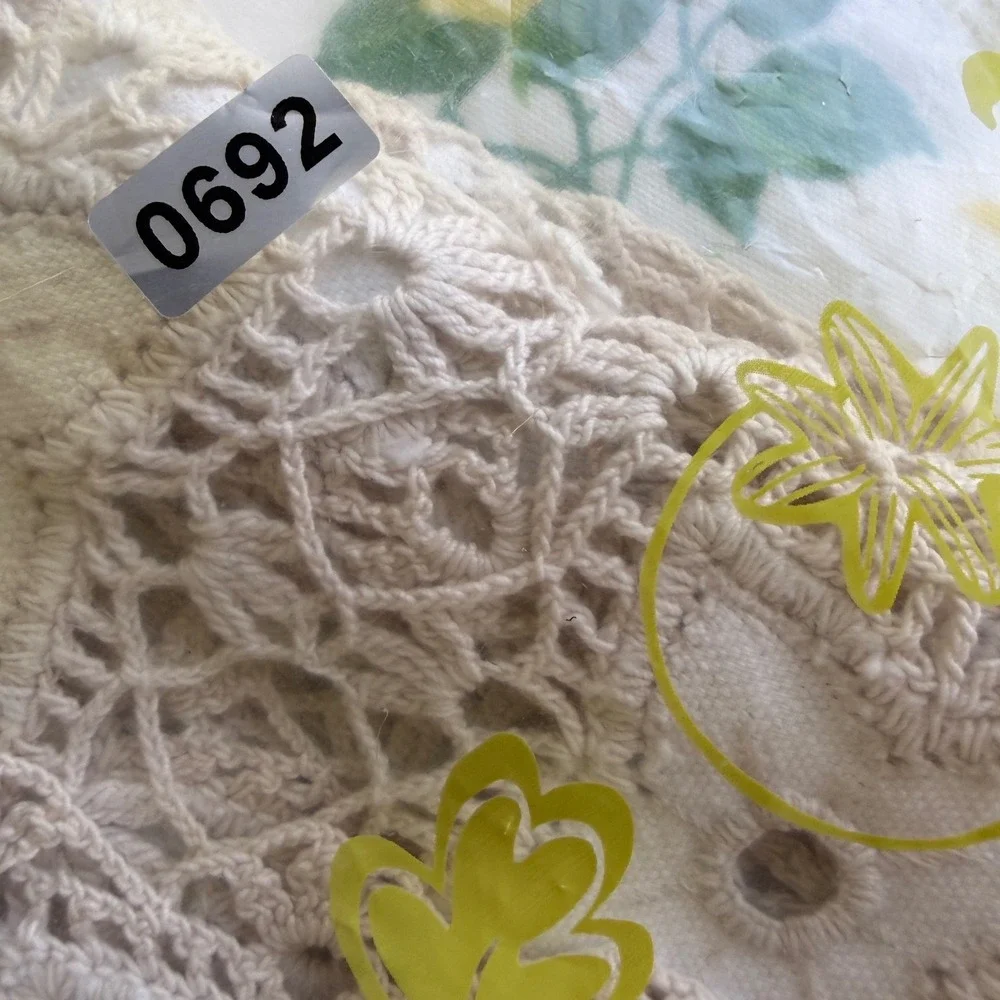 Vintage Handmade Crochet Lace Doily Set Cream Floral Star Pattern 3 Piece